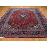 Shahbanu Rugs Red Semi Antique Persian Kashan Full Pile Pure Wool Hand Knotted Oriental Rug (9'8" x 13'6") - 9'8" x 13'6"