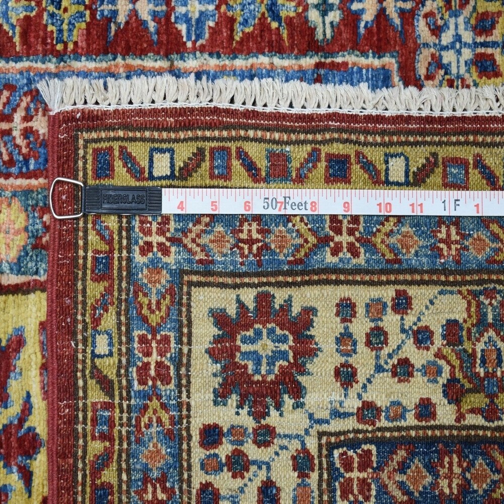 Shahbanu Rugs Red Super Kazak Pure Wool Geometric Design Hand-Knotted Oriental Rug (3'3" x 5'0") - 3'3" x 5'0"