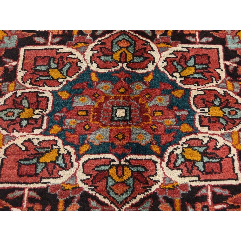 Shahbanu Rugs Red,Vintage Persian Heriz Flower Design Hand-Knotted Oriental Rug (7'6" x 10'7") - 7'6" x 10'7"