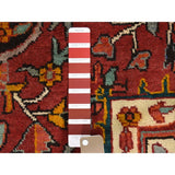 Shahbanu Rugs Red,Vintage Persian Heriz Flower Design Hand-Knotted Oriental Rug (7'6" x 10'7") - 7'6" x 10'7"