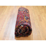 Shahbanu Rugs Red,Vintage Persian Heriz Flower Design Hand-Knotted Oriental Rug (7'6" x 10'7") - 7'6" x 10'7"