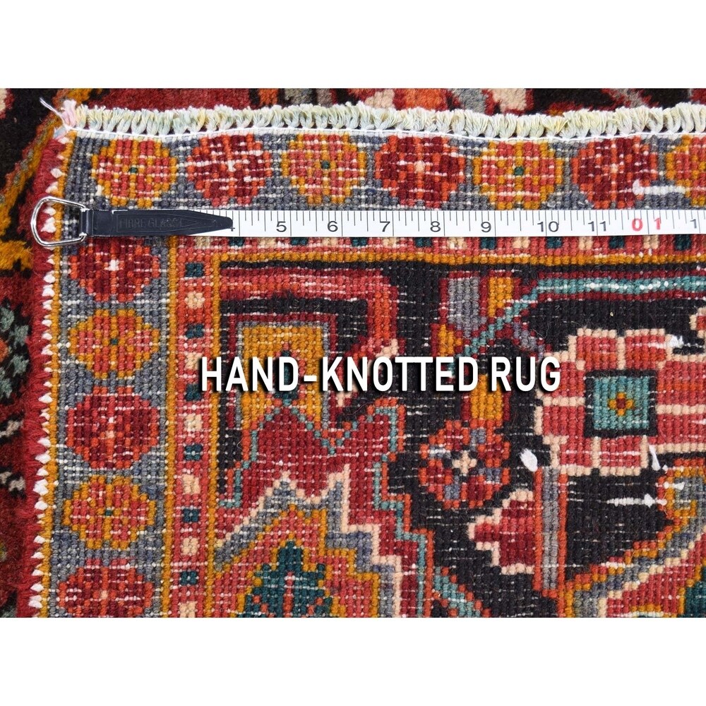 Shahbanu Rugs Red,Vintage Persian Heriz Flower Design Hand-Knotted Oriental Rug (7'6" x 10'7") - 7'6" x 10'7"