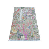 Shahbanu Rugs Reseda Green Afghan Peshawar with Birds of Paradise Design Abrash Natural Wool Hand Knotted Rug (3'1" x 4'10")