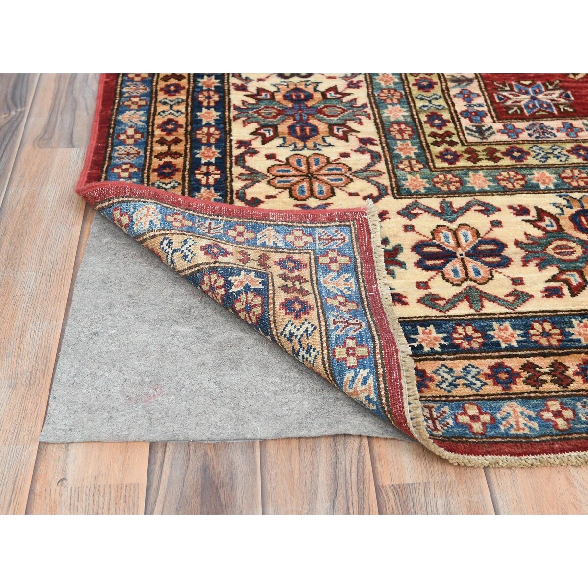 Shahbanu Rugs Rich Red Vegetable Dyes Dense Weave Wool Hand Knotted Afghan Super Kazak with Tribal Medallions Rug (9'0" x 12'4")