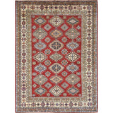 Shahbanu Rugs Rich Red Vegetable Dyes Dense Weave Wool Hand Knotted Afghan Super Kazak with Tribal Medallions Rug (9'0" x 12'4")