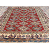 Shahbanu Rugs Rich Red Vegetable Dyes Dense Weave Wool Hand Knotted Afghan Super Kazak with Tribal Medallions Rug (9'0" x 12'4")