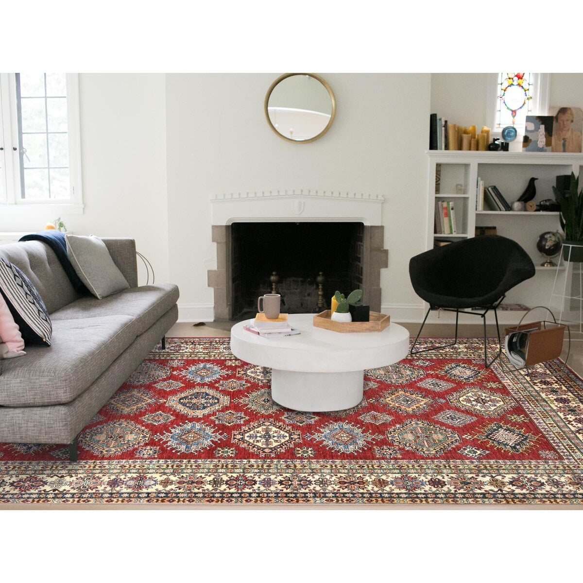 Shahbanu Rugs Rich Red Vegetable Dyes Dense Weave Wool Hand Knotted Afghan Super Kazak with Tribal Medallions Rug (9'0" x 12'4")