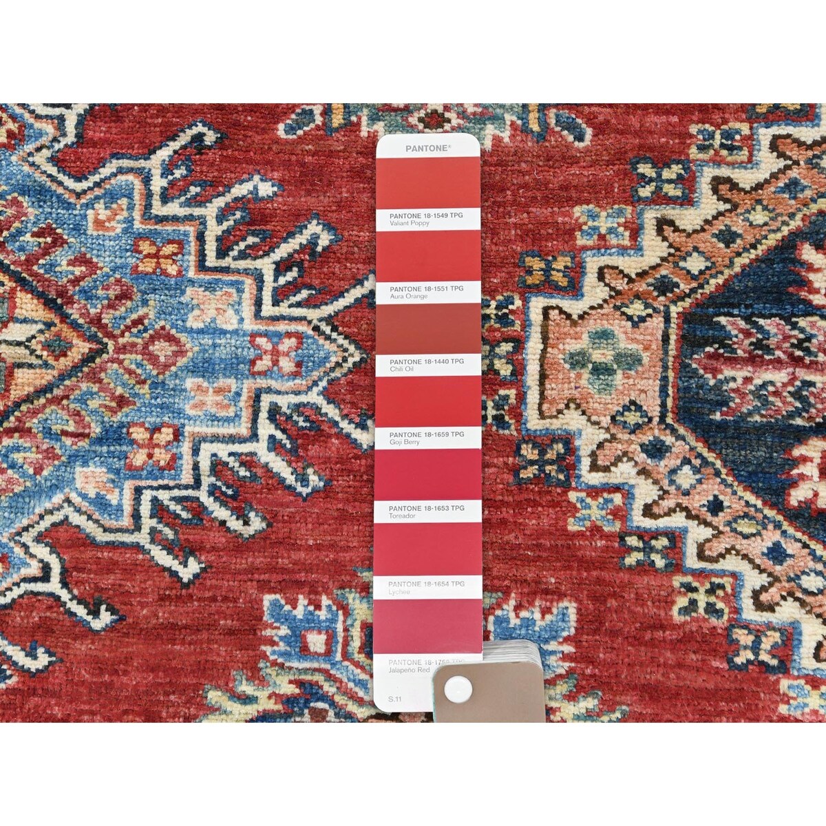 Shahbanu Rugs Rich Red Vegetable Dyes Dense Weave Wool Hand Knotted Afghan Super Kazak with Tribal Medallions Rug (9'0" x 12'4")