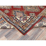 Shahbanu Rugs Rich Red Vegetable Dyes Dense Weave Wool Hand Knotted Afghan Super Kazak with Tribal Medallions Rug (9'0" x 12'4")