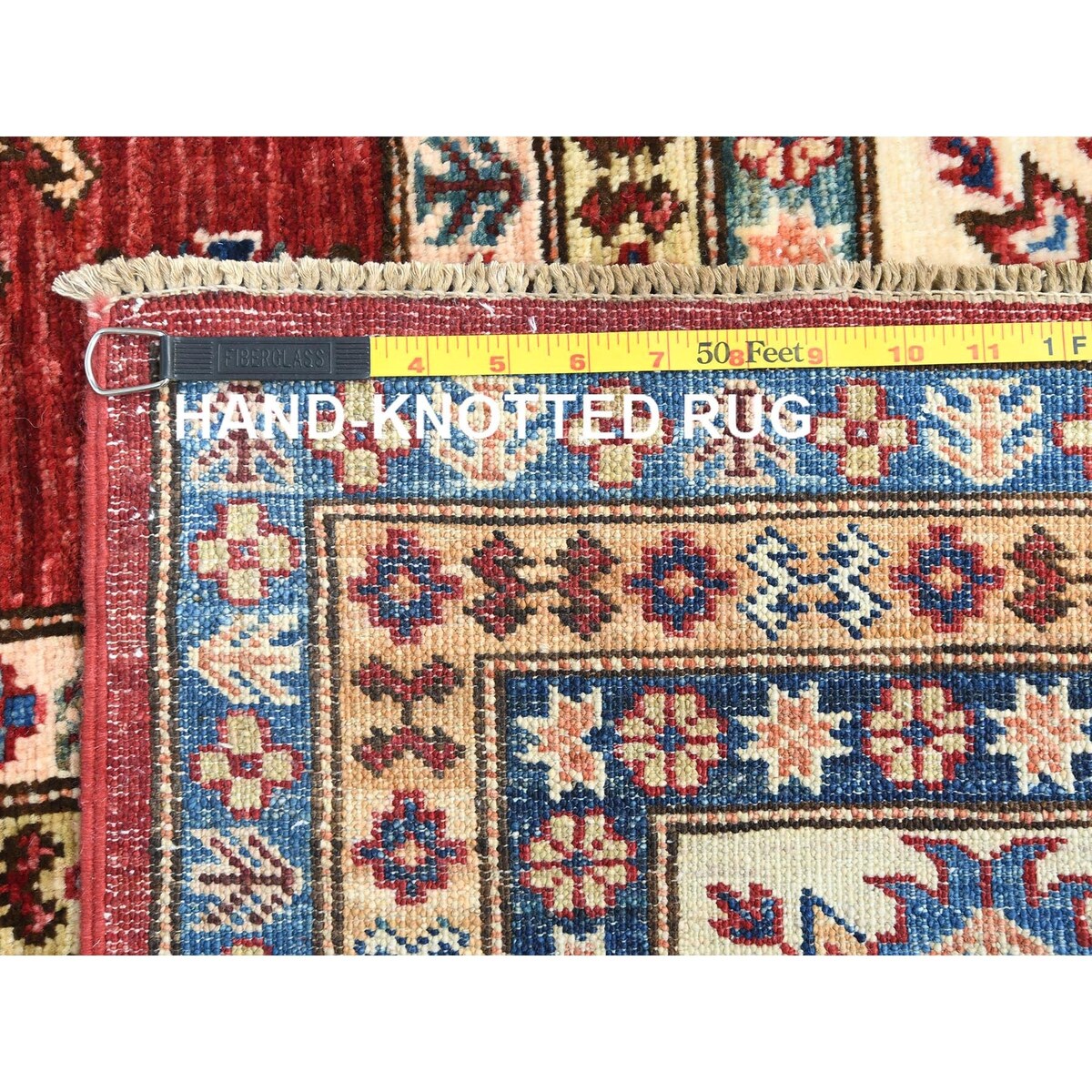 Shahbanu Rugs Rich Red Vegetable Dyes Dense Weave Wool Hand Knotted Afghan Super Kazak with Tribal Medallions Rug (9'0" x 12'4")