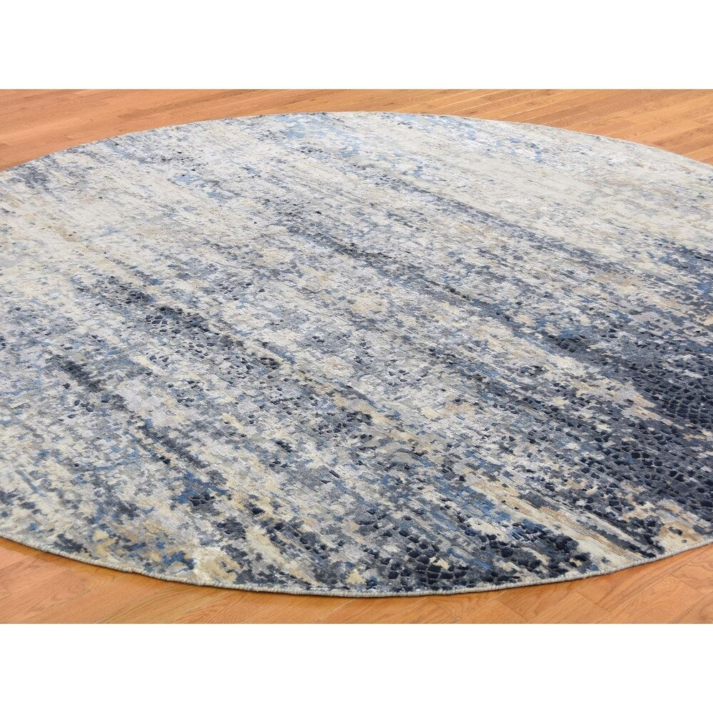 Shahbanu Rugs Round Broken Mosaic Design Wool And Silk Hand-Knotted Rug (10'0" x 10'0") - 10'0" x 10'0"