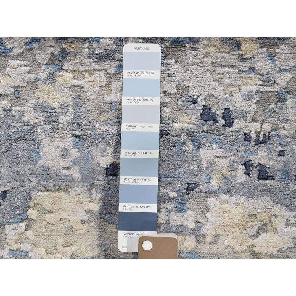 Shahbanu Rugs Round Broken Mosaic Design Wool And Silk Hand-Knotted Rug (10'0" x 10'0") - 10'0" x 10'0"