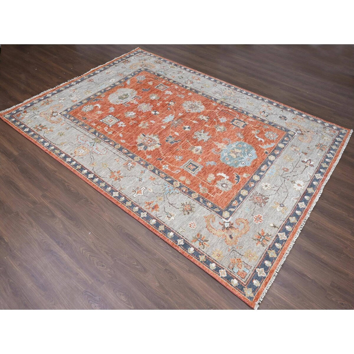 Shahbanu Rugs Rust Red, Wool Hand Knotted, Ushak Design, Supple Collection Thick and Plush, Oriental Rug (10'0" x 13'9")