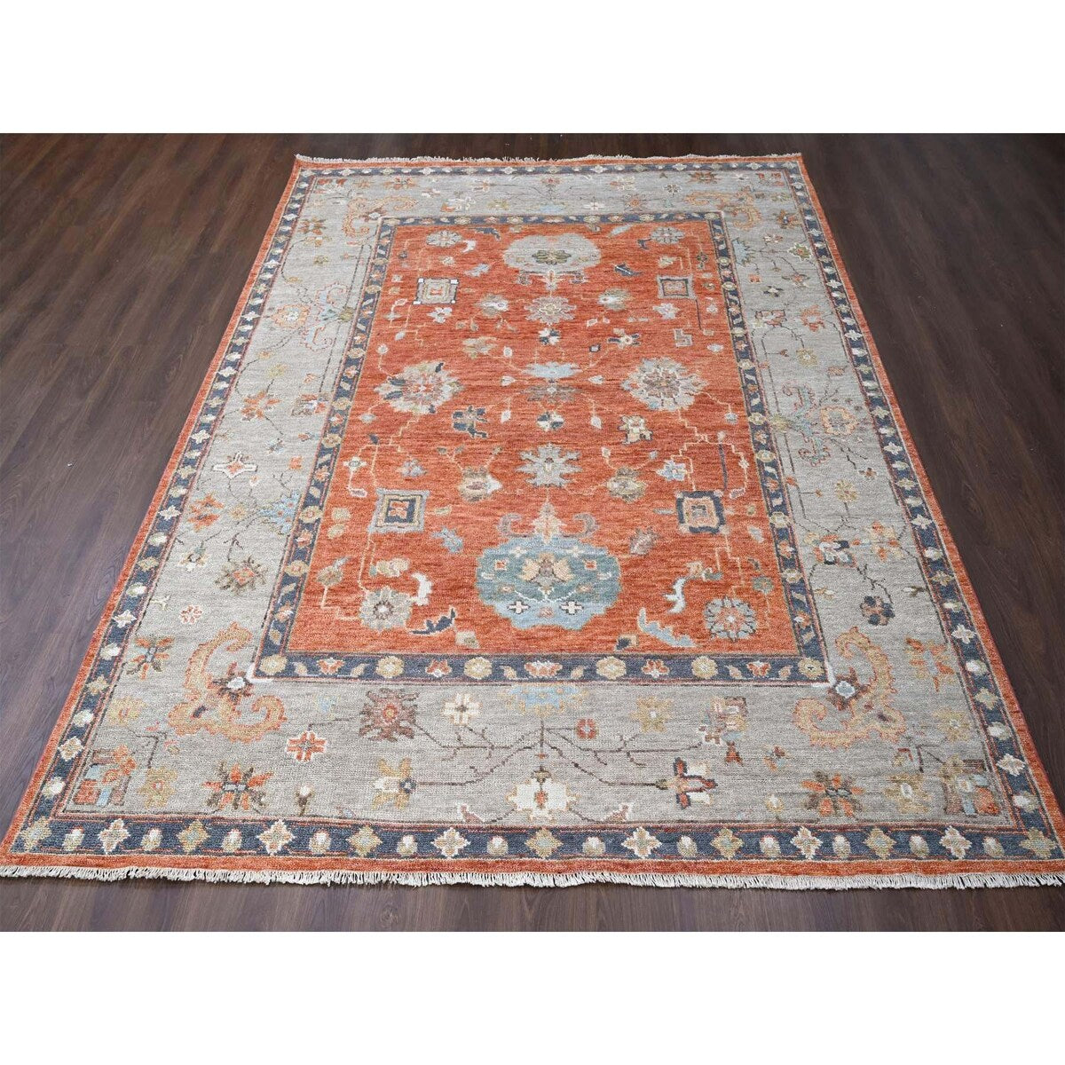 Shahbanu Rugs Rust Red, Wool Hand Knotted, Ushak Design, Supple Collection Thick and Plush, Oriental Rug (10'0" x 13'9")