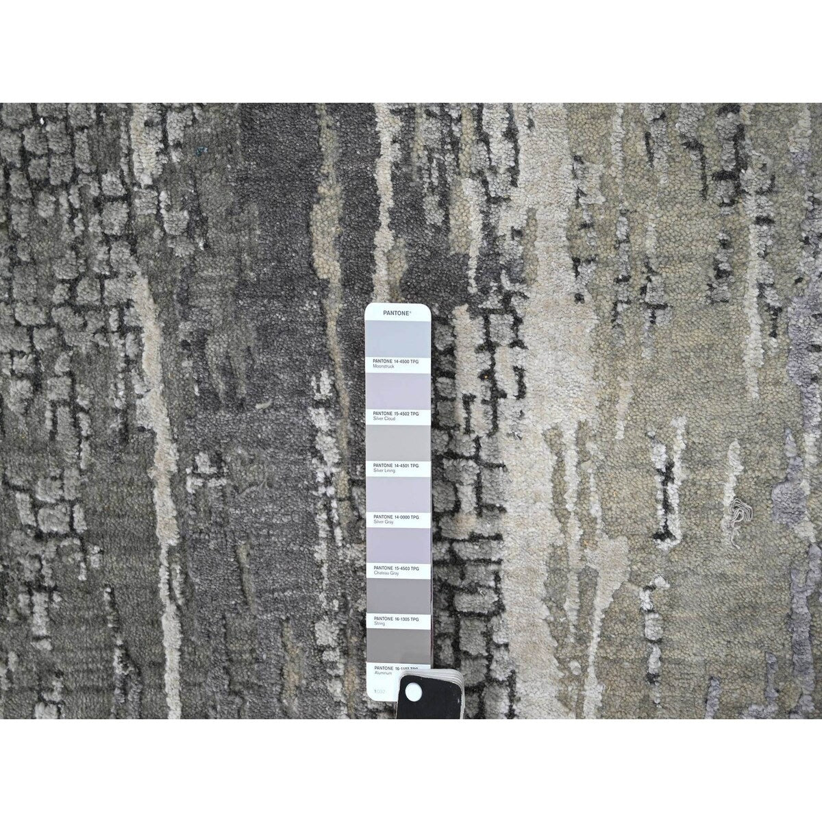 Shahbanu Rugs Rustic Gray Persian Knot Abstract Mosaic Design Wool and Silk Hand Knotted Dense Weave XL Runner Rug (2'9"x19'9")