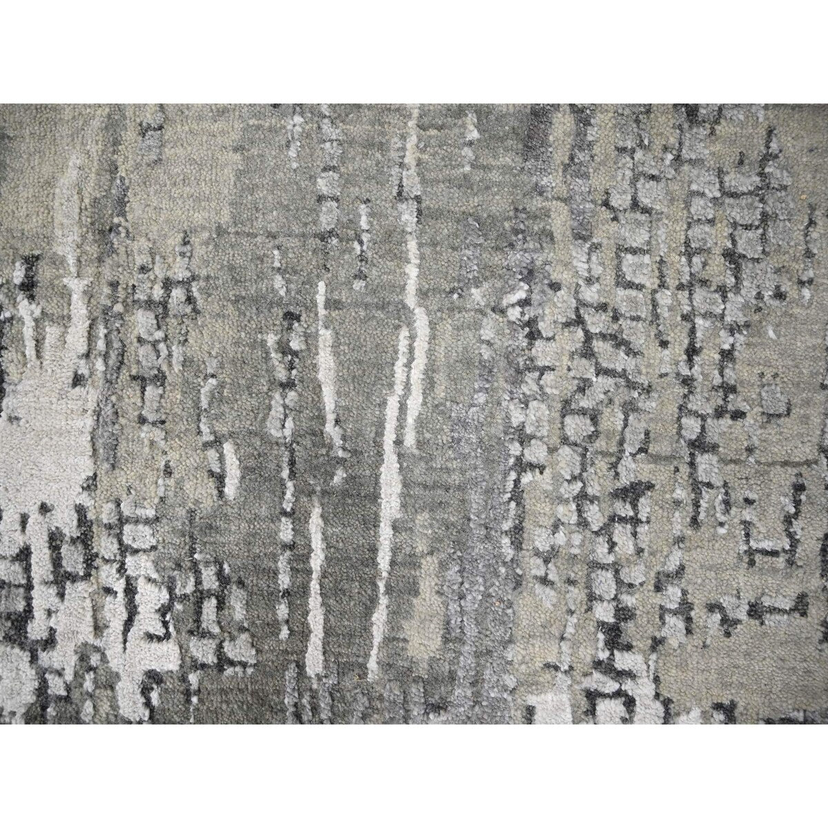Shahbanu Rugs Rustic Gray Persian Knot Abstract Mosaic Design Wool and Silk Hand Knotted Dense Weave XL Runner Rug (2'9"x19'9")