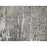 Shahbanu Rugs Rustic Gray Persian Knot Abstract Mosaic Design Wool and Silk Hand Knotted Dense Weave XL Runner Rug (2'9"x19'9")