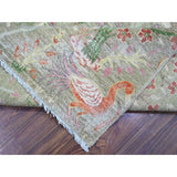 Shahbanu Rugs Sage Green Afghan Wool Hand Knotted Peshawar with Birds of Paradise Design Natural Dyes Square Rug (9'8" x 10'0")