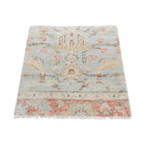 Shahbanu Rugs Sage Green Oushak Design Supple Collection Lush and Plush Pure Wool Hand Knotted Sample Square Rug (3'0" x 3'0")