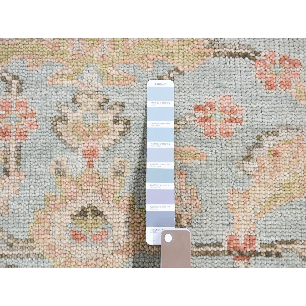 Shahbanu Rugs Sage Green Oushak Design Supple Collection Lush and Plush Pure Wool Hand Knotted Sample Square Rug (3'0" x 3'0")