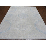 Shahbanu Rugs Silver Wash Peshawar with Khotan Design Pure Wool Hand Knotted Oriental Rug (8'0" x 9'6") - 8'0" x 9'6"
