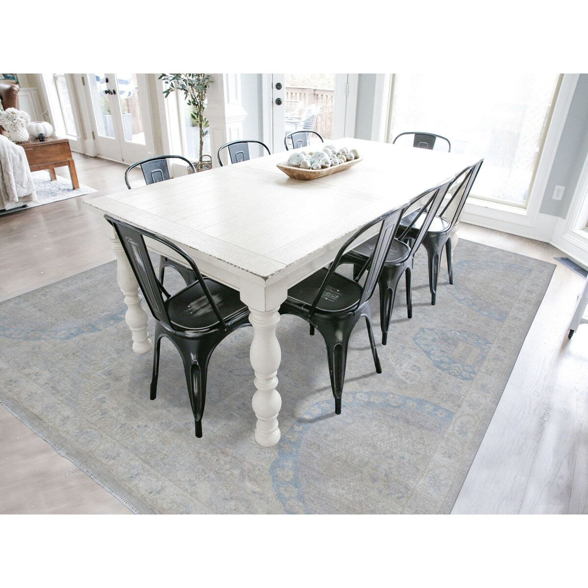 Shahbanu Rugs Silver Wash Peshawar with Khotan Design Pure Wool Hand Knotted Oriental Rug (8'0" x 9'6") - 8'0" x 9'6"