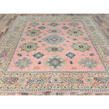 Shahbanu Rugs Soft Pink Pure Wool Special Kazak with Star Medallion Design Natural Dyes Hand Knotted Oriental Rug (8'1" x 9'10")