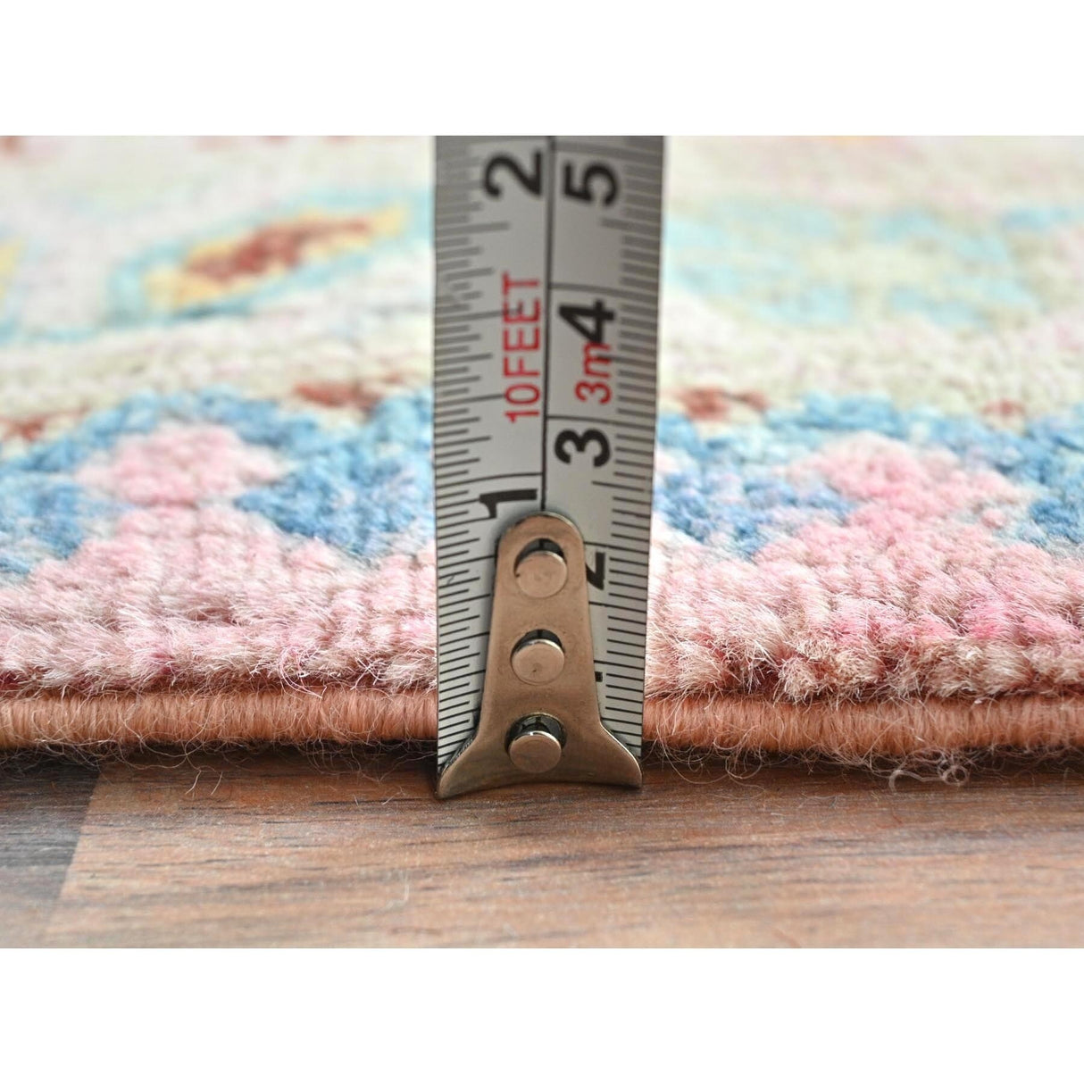 Shahbanu Rugs Soft Pink Pure Wool Special Kazak with Star Medallion Design Natural Dyes Hand Knotted Oriental Rug (8'1" x 9'10")