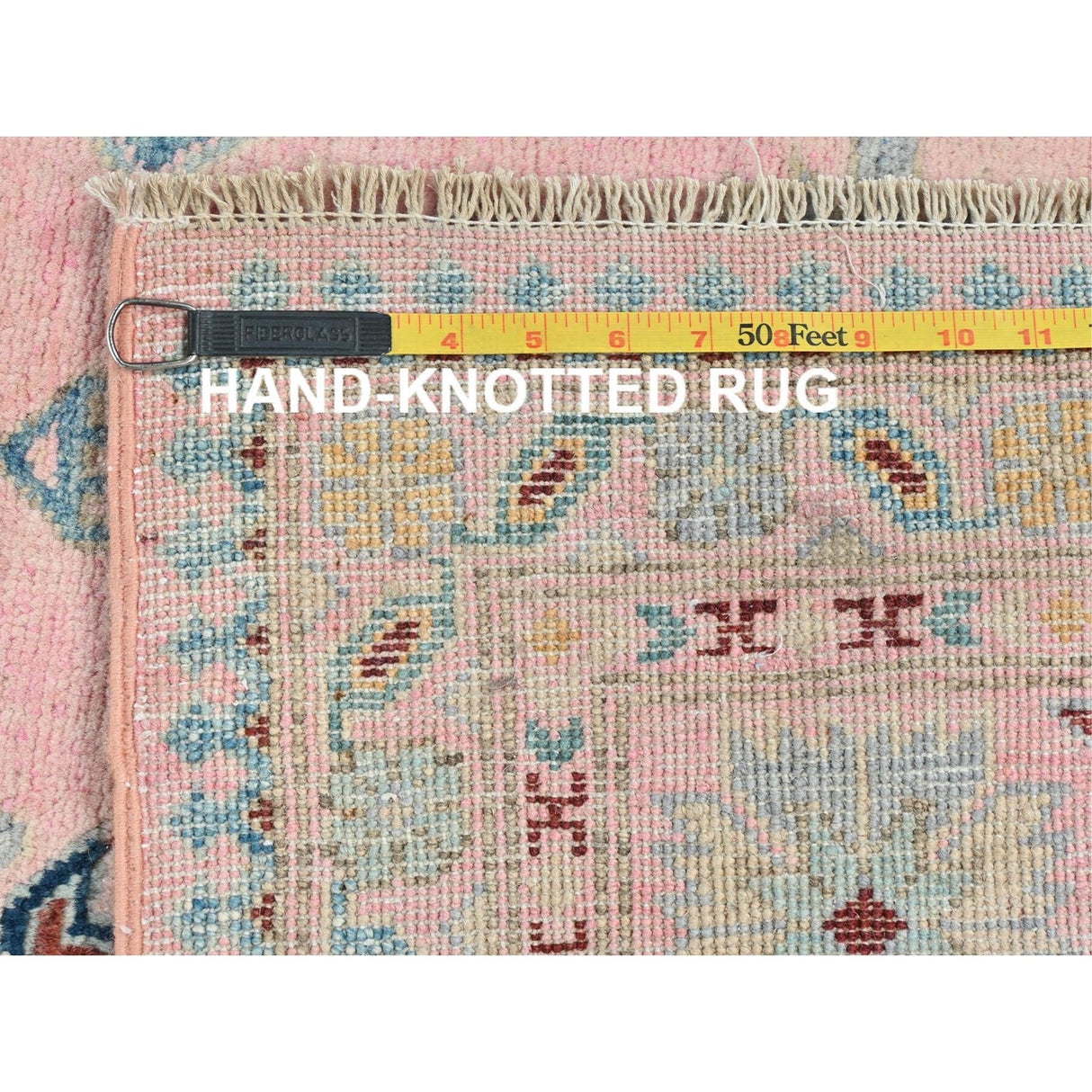 Shahbanu Rugs Soft Pink Pure Wool Special Kazak with Star Medallion Design Natural Dyes Hand Knotted Oriental Rug (8'1" x 9'10")