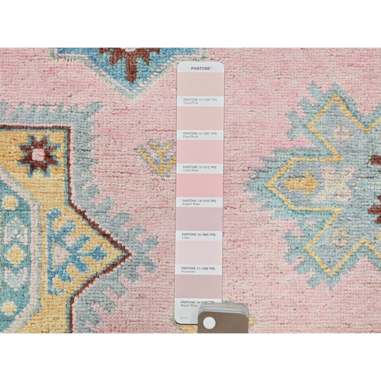 Shahbanu Rugs Soft Pink Pure Wool Special Kazak with Star Medallion Design Natural Dyes Hand Knotted Oriental Rug (8'1" x 9'10")