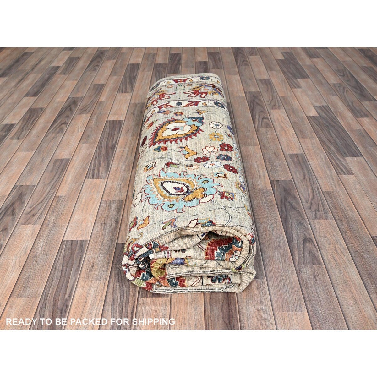 Shahbanu Rugs Spanish Gray Afghan Sultani All Over Floral Pattern Hand Knotted Pure Wool Vegetable Dyes Oriental Rug 8'10"x11'7