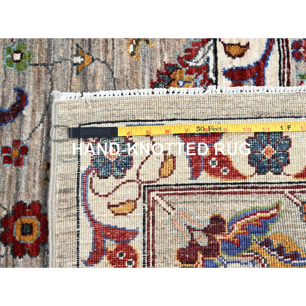 Shahbanu Rugs Spanish Gray Afghan Sultani All Over Floral Pattern Hand Knotted Pure Wool Vegetable Dyes Oriental Rug 8'10"x11'7