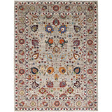 Shahbanu Rugs Spanish Gray Afghan Sultani All Over Floral Pattern Hand Knotted Pure Wool Vegetable Dyes Oriental Rug 8'10"x11'7