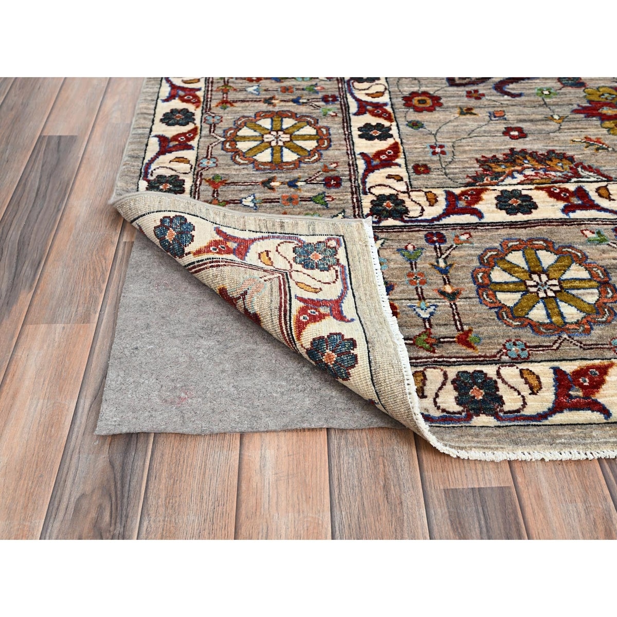 Shahbanu Rugs Spanish Gray Afghan Sultani All Over Floral Pattern Hand Knotted Pure Wool Vegetable Dyes Oriental Rug 8'10"x11'7