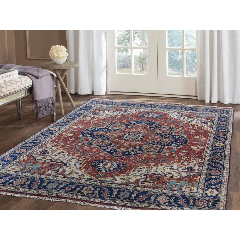 Shahbanu Rugs Square Antiqued Heriz Re-creation Pure Wool Hand Knotted Oriental Rug (5'1" x 5'1") - 5'1" x 5'1"
