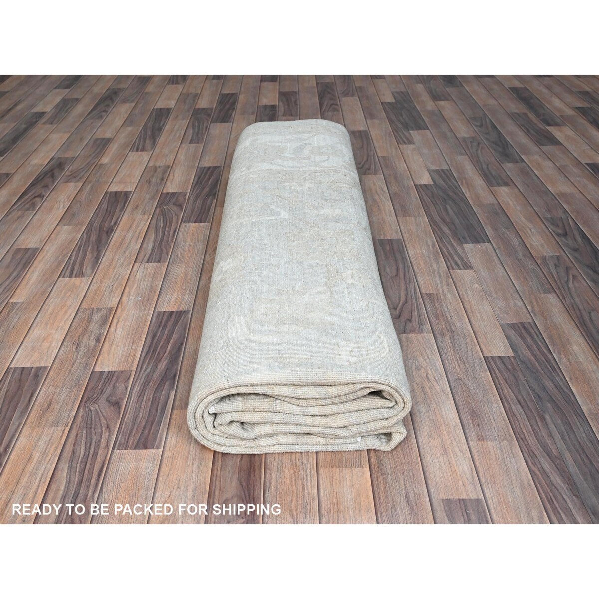 Shahbanu Rugs Sterling Gray Extra Soft Wool White Wash Peshawar Hand Knotted Geometric Design Oriental Rug 9'1"x12' - 9'1" x 12'