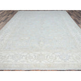 Shahbanu Rugs Sterling Gray Extra Soft Wool White Wash Peshawar Hand Knotted Geometric Design Oriental Rug 9'1"x12' - 9'1" x 12'