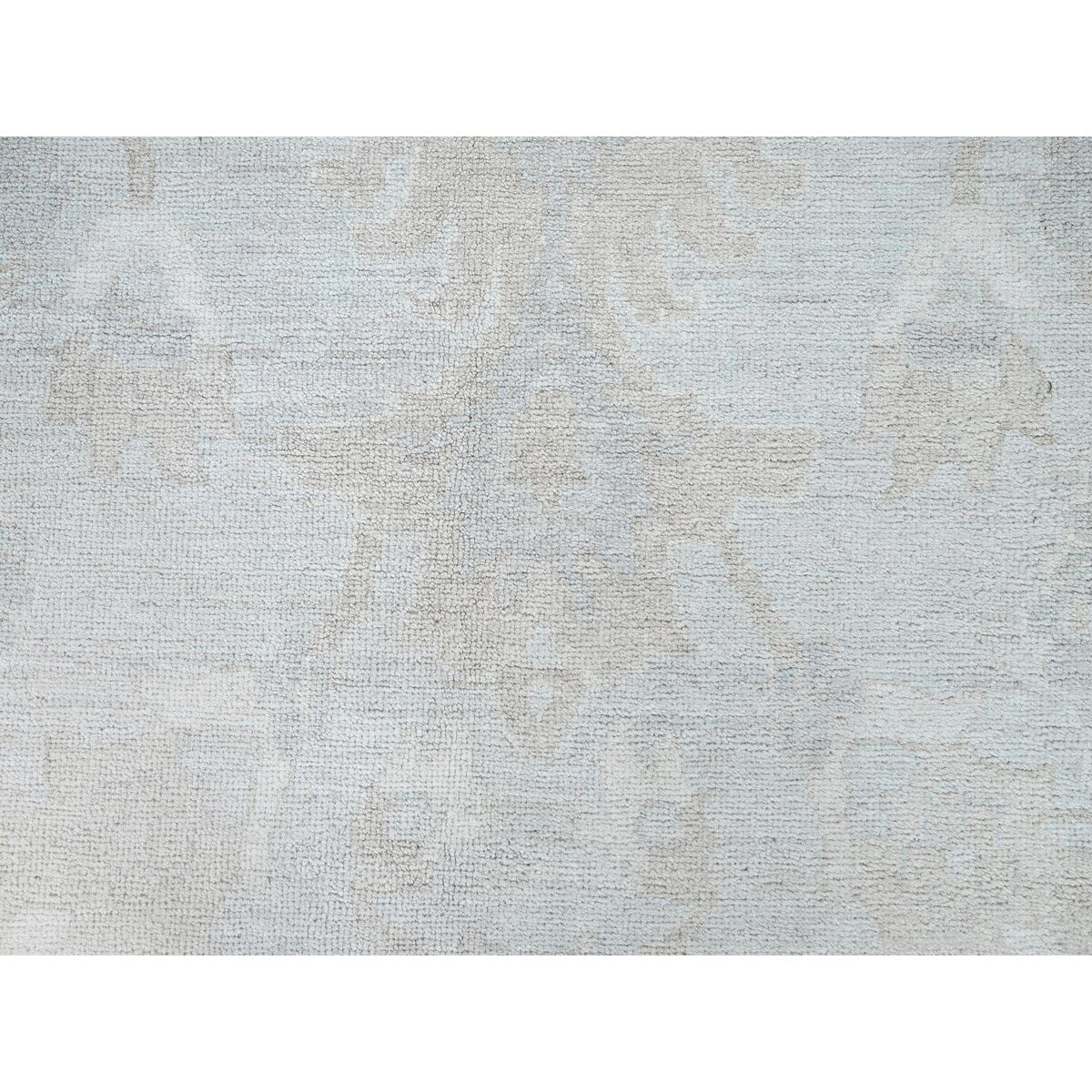 Shahbanu Rugs Sterling Gray Extra Soft Wool White Wash Peshawar Hand Knotted Geometric Design Oriental Rug 9'1"x12' - 9'1" x 12'