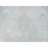 Shahbanu Rugs Sterling Gray Extra Soft Wool White Wash Peshawar Hand Knotted Geometric Design Oriental Rug 9'1"x12' - 9'1" x 12'