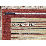 Shahbanu Rugs Striped Peshawar Gabbeh Pure Wool Hand Knotted Oriental Rug (4'9" x 6'5") - 4'9" x 6'5"