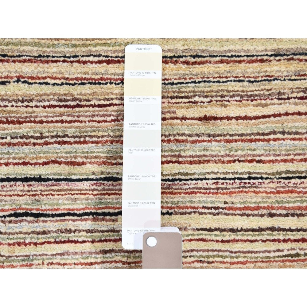 Shahbanu Rugs Striped Peshawar Gabbeh Pure Wool Hand Knotted Oriental Rug (4'9" x 6'5") - 4'9" x 6'5"