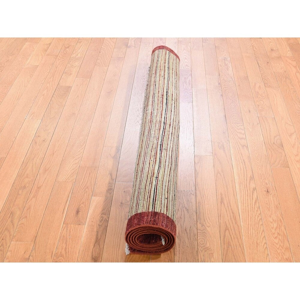 Shahbanu Rugs Striped Peshawar Gabbeh Pure Wool Hand Knotted Oriental Rug (4'9" x 6'5") - 4'9" x 6'5"