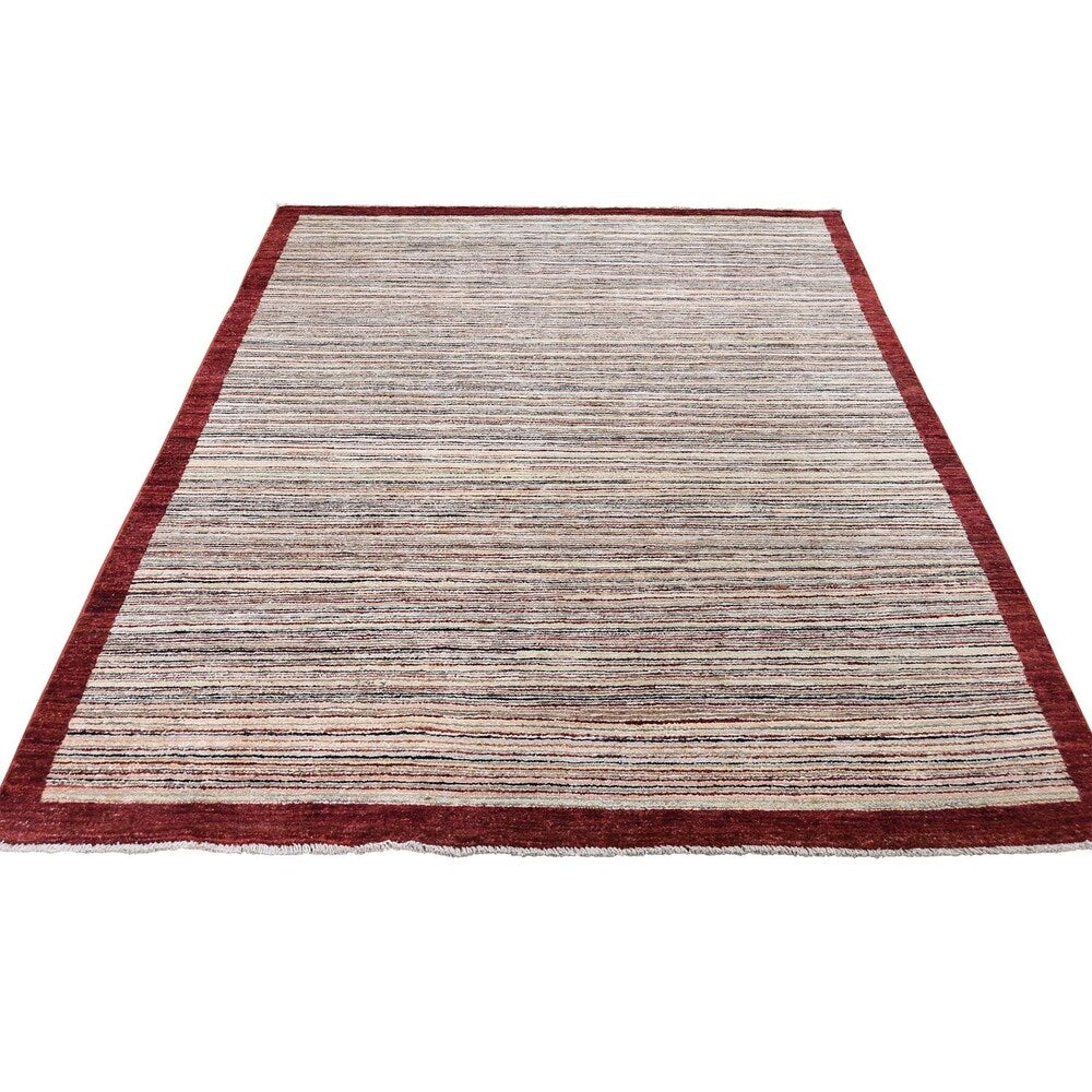 Shahbanu Rugs Striped Peshawar Gabbeh Pure Wool Hand Knotted Oriental Rug (4'9" x 6'5") - 4'9" x 6'5"
