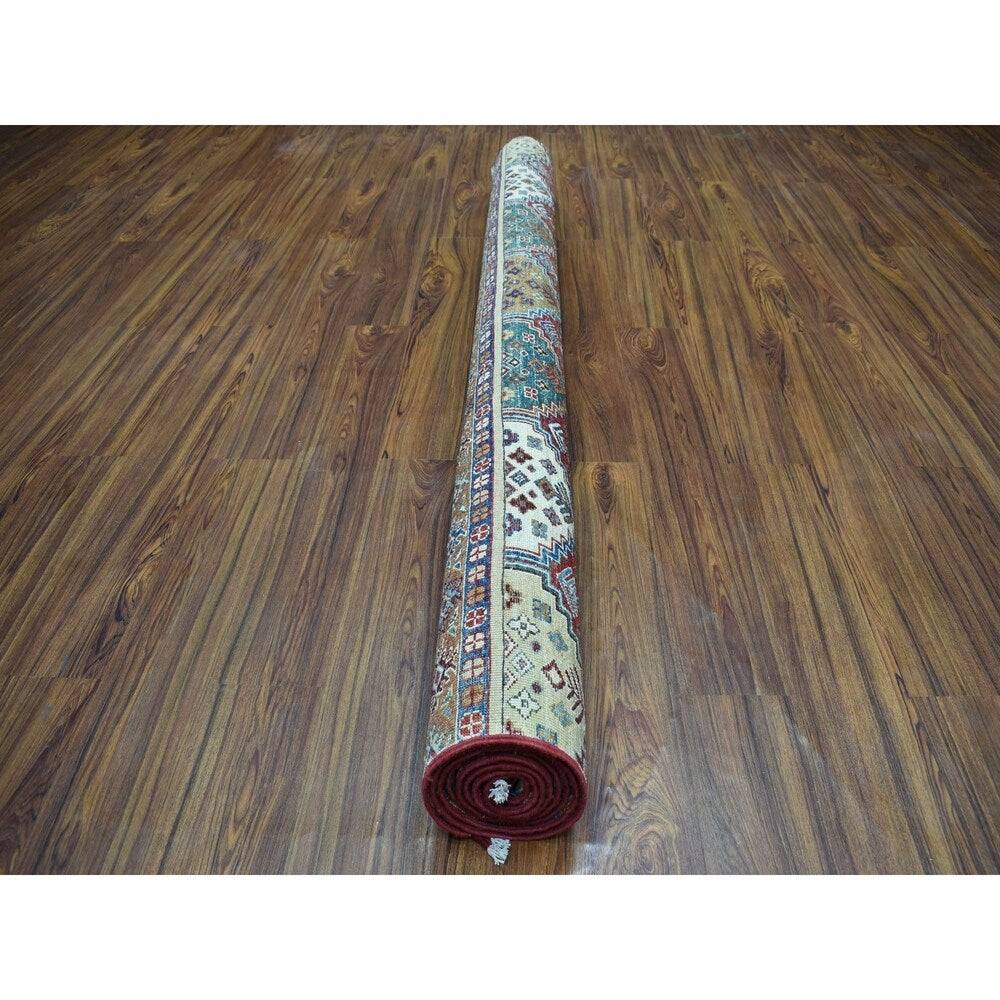 Shahbanu Rugs Super Kazak ColorFul Khorjin Design Pure Wool Hand Knotted Oriental Rug (6'0" x 9'0") - 6'0" x 9'0"