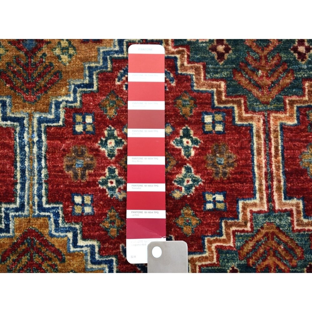 Shahbanu Rugs Super Kazak ColorFul Khorjin Design Pure Wool Hand Knotted Oriental Rug (6'0" x 9'0") - 6'0" x 9'0"