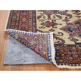 Shahbanu Rugs Super Kazak Pure Wool Beige Geometric Design Hand-Knotted Oriental Rug (4'8" x 6'9") - 4'8" x 6'9"