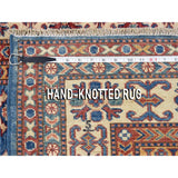 Shahbanu Rugs Super Kazak Pure Wool Blue Geometric Design Hand-Knotted Oriental Rug (4'0" x 6'0") - 4'0" x 6'0"