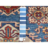 Shahbanu Rugs Super Kazak Pure Wool Blue Geometric Design Hand-Knotted Oriental Rug (4'0" x 6'0") - 4'0" x 6'0"