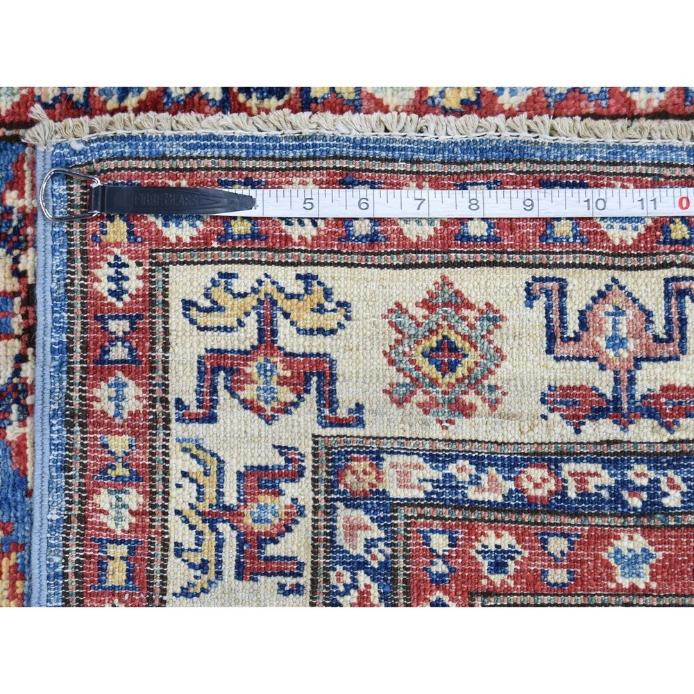 Shahbanu Rugs Super Kazak Pure Wool Geometric Design Hand-Knotted Oriental Rug (3'0" x 3'9") - 3'0" x 3'9"