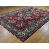 Shahbanu Rugs Super Kazak Pure Wool Geometric Design Hand-Knotted Oriental Rug (9'0" x 12'0") - 9'0" x 12'0"